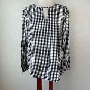 Black & White Gingham Split-Neck Blouse